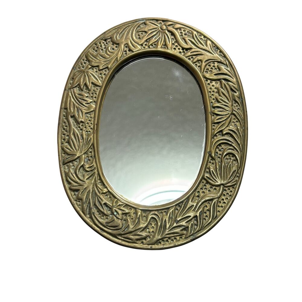 Vintage Crowning Touch Collection Oval Brass Mirror Floral Ornate Frame Vanity